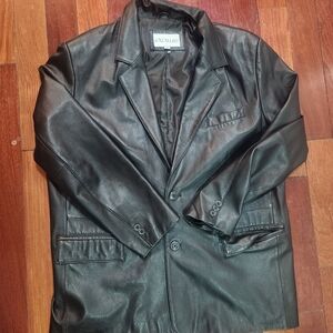 Excelled Black Leather Blazer Jacket